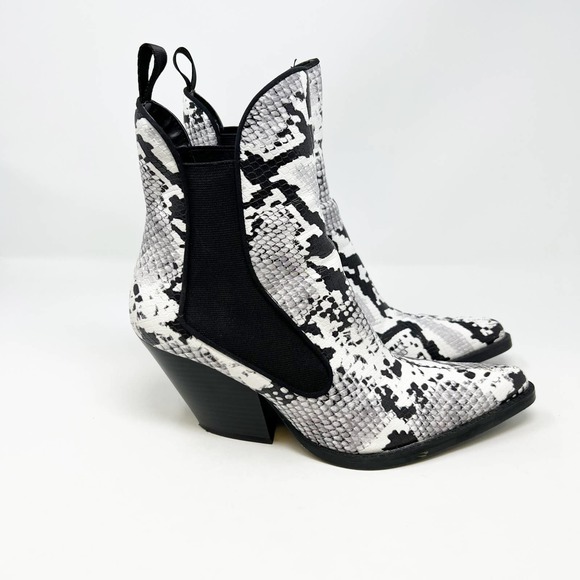 Zara Black and White Snake Print Ankle Boots - Picture 3 of 14
